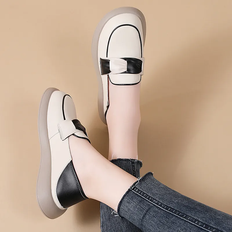 Reivanti Loafers 2cm Women's Beige Black-6