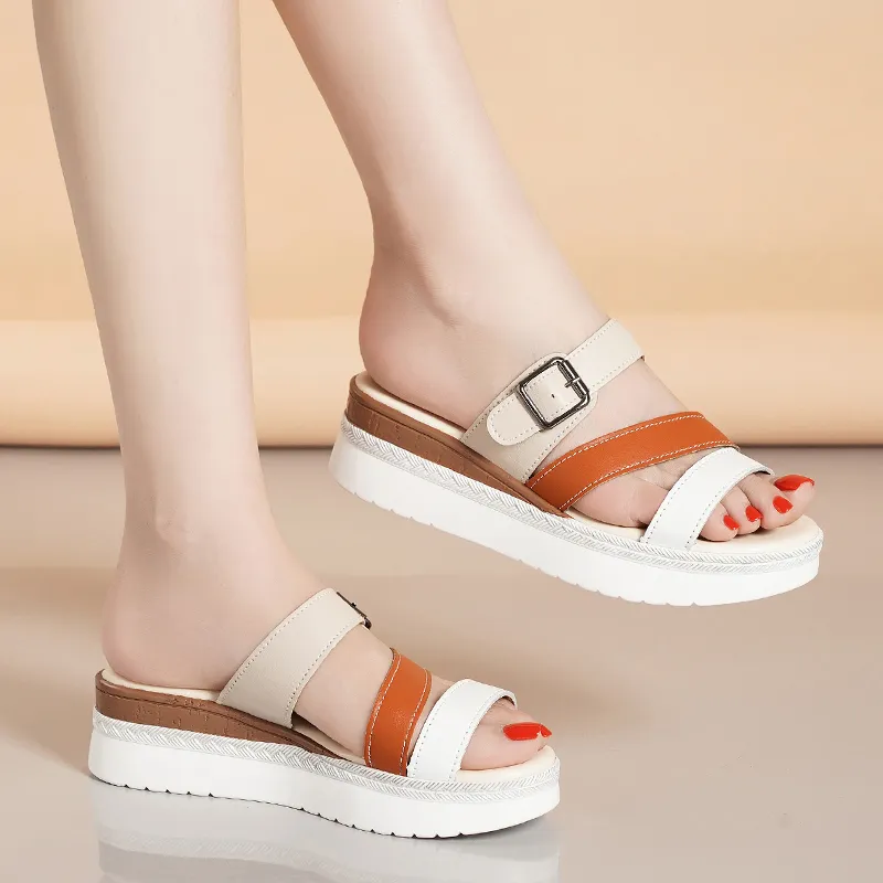 Reivanti Rubber Sole Slip Resistant Slide Slippers Women's White Orange-1