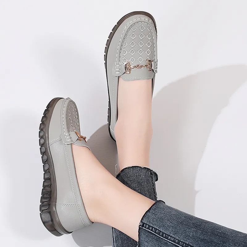 Reivantix Gommino Loafers Women's Gray/Beige/Black-2