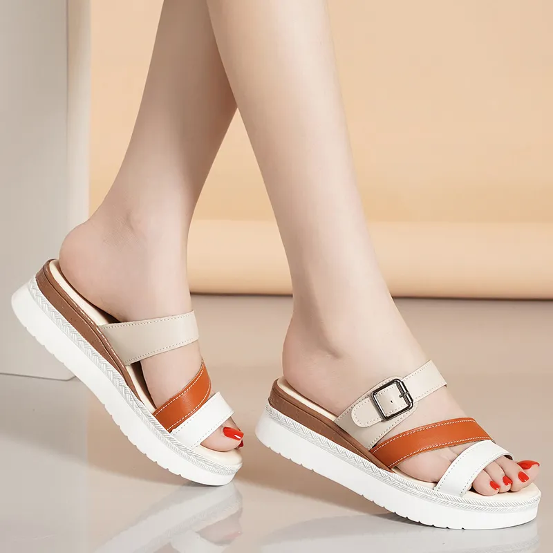 Reivanti Rubber Sole Slip Resistant Slide Slippers Women's White Orange-2