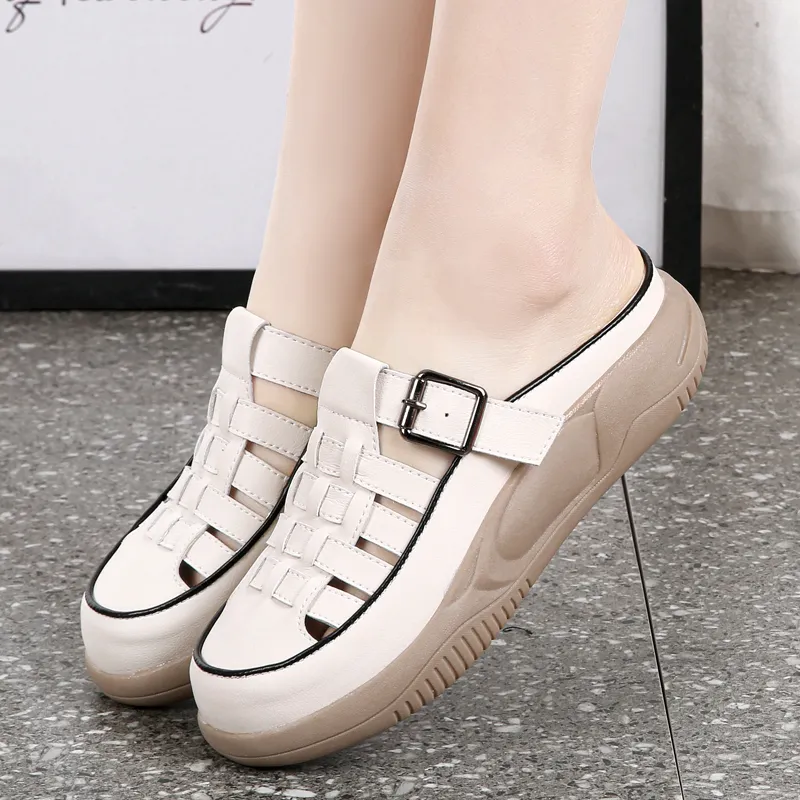 Reivanti Slip Resistant Wrap toe Slippers Women's Beige-4