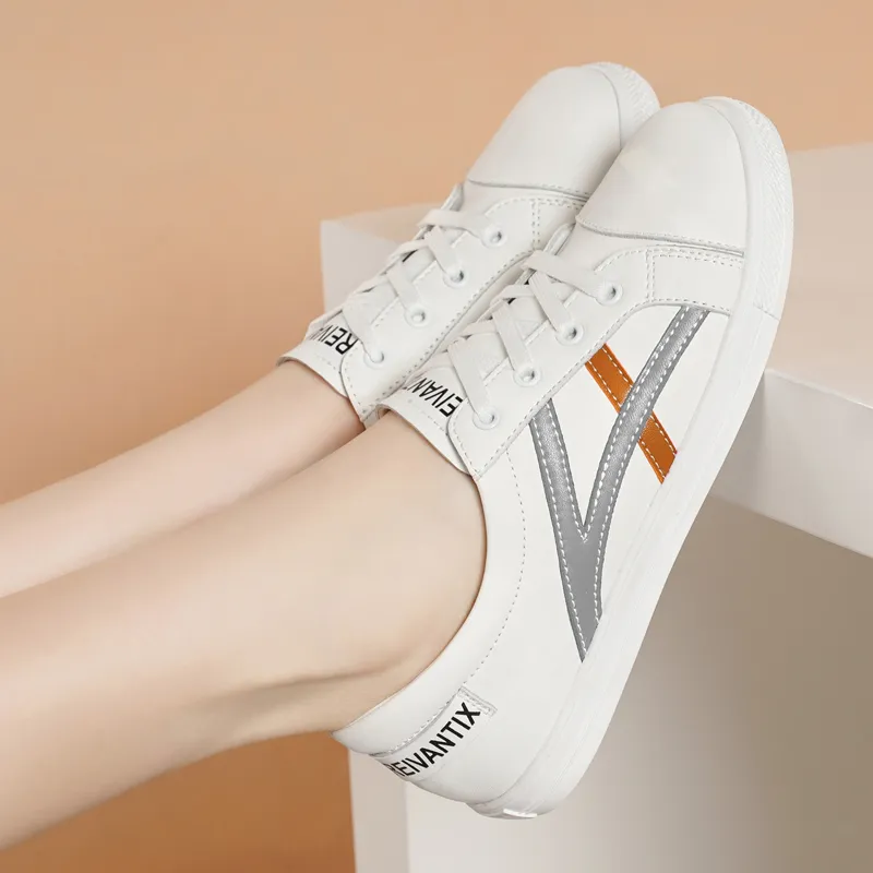 Reivanti Slip Resistant Skateboard Shoes Women's White Orange-5
