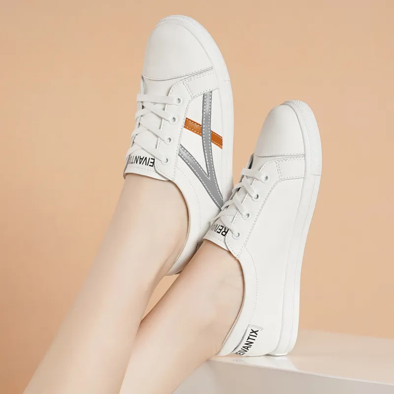 Reivanti Slip Resistant Skateboard Shoes Women's White Orange-4