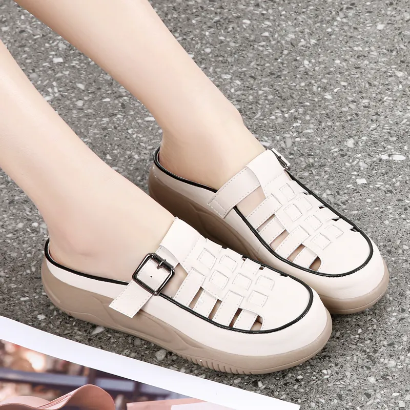 Reivanti Slip Resistant Wrap toe Slippers Women's Beige-5