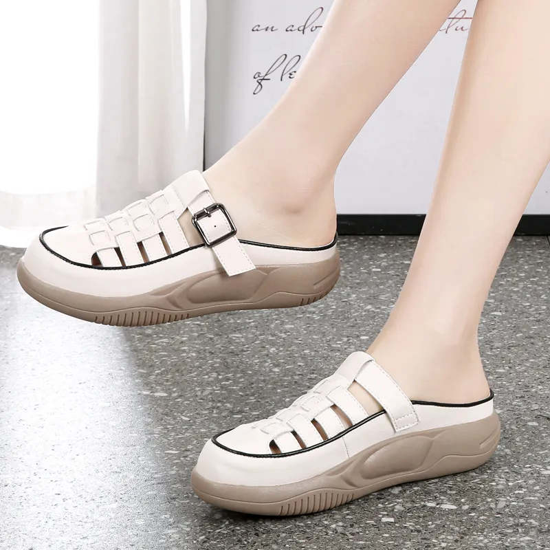 Reivanti Slip Resistant Wrap toe Slippers Women's Beige-6
