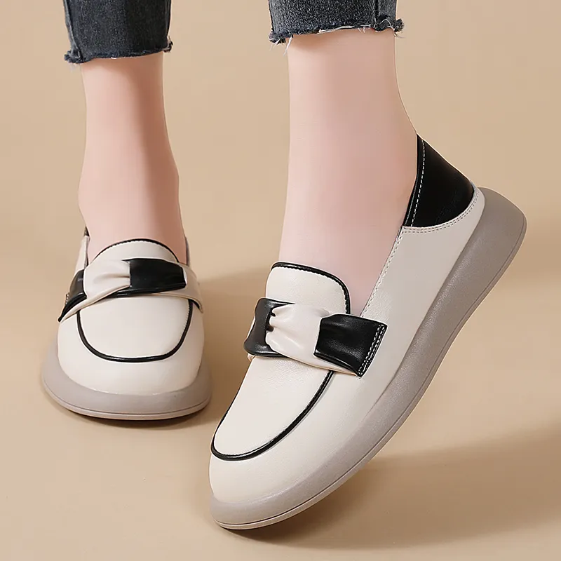 Reivanti Loafers 2cm Women's Beige Black-2