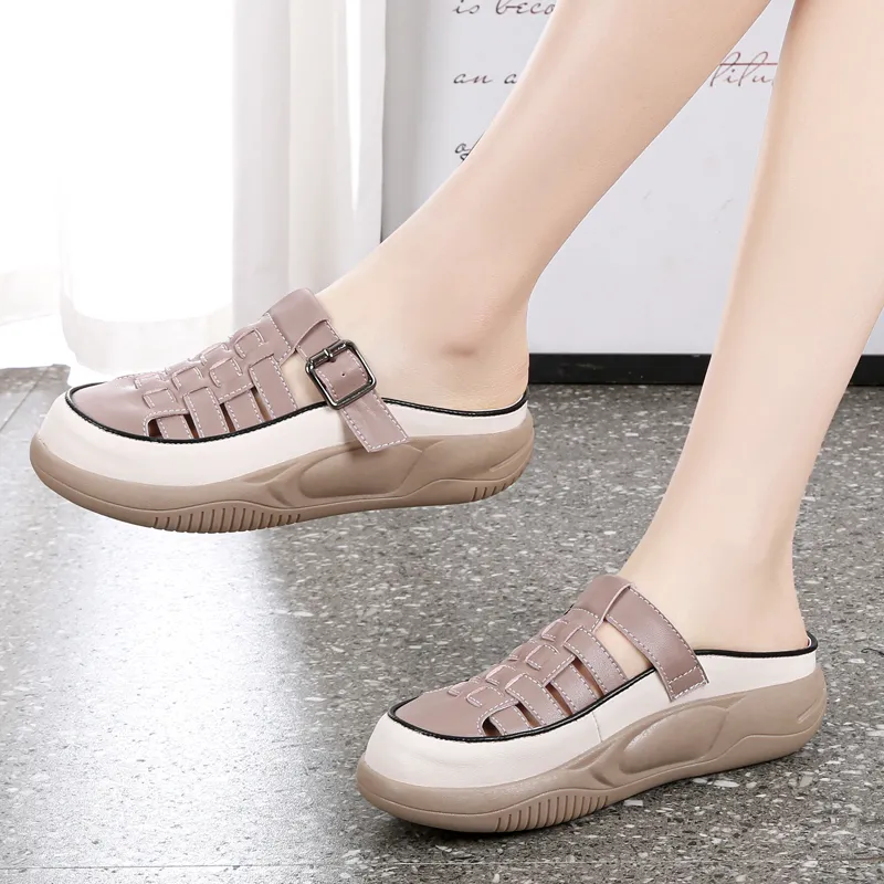 Reivanti Rubber Sole Slip Resistant Abrasion Resistant Wrap toe Slippers Women's Rice Light Purple-1
