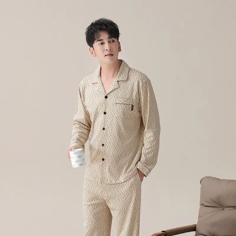 Shivs Pajama Set Men's Apricot Yellow-5
