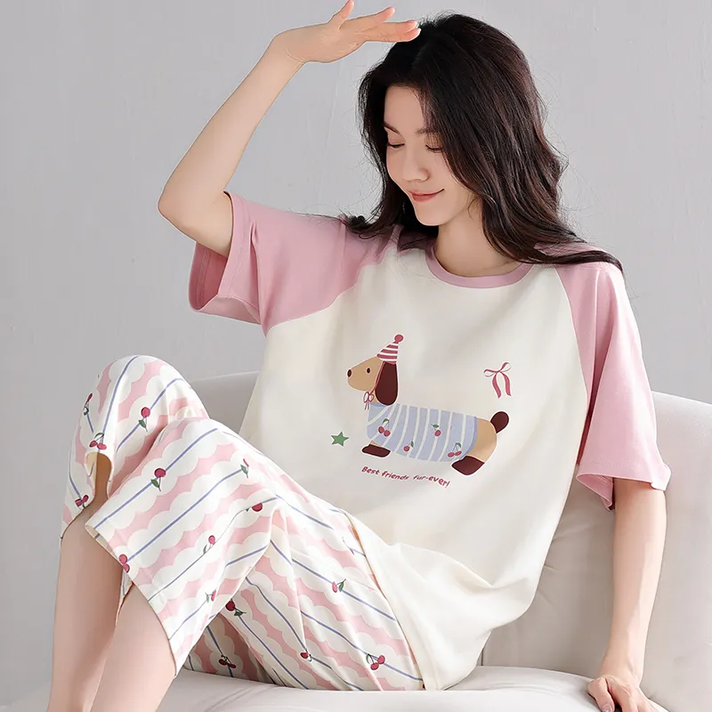 Shivs Pajama Set Women's Pink White-5