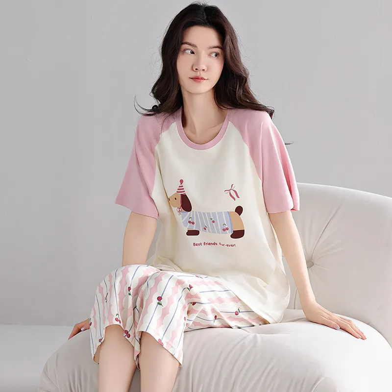 Shivs Pajama Set Women's Pink White-2
