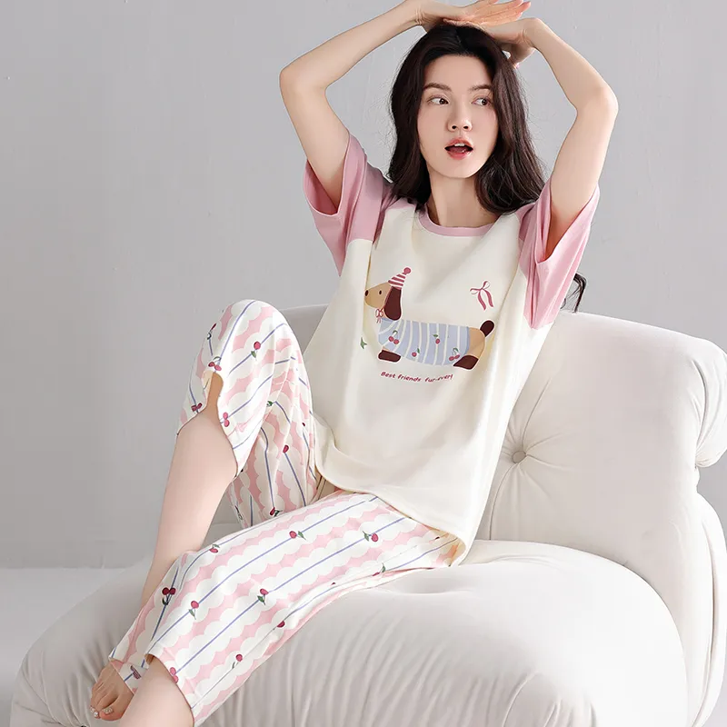 Shivs Pajama Set Women's Pink White-1