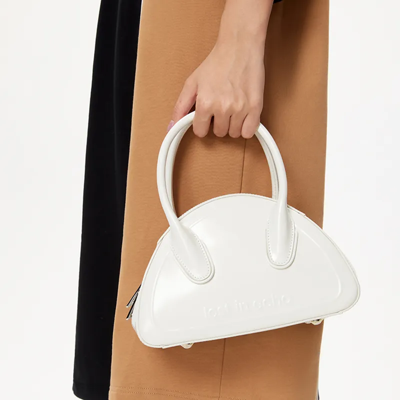 Lost In Echo Cow Leather Bowling Ball, Shoulder Bag, Handbag Trumpets Women's White-6