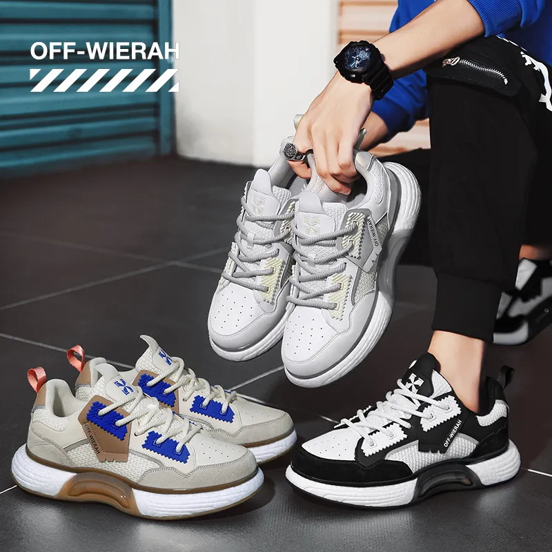 OFF-WIERAH Cushioned Wear-Resistant Breathable Impact-Resistant Height Increasing Mid-Top Casual Shoes Unisex-11