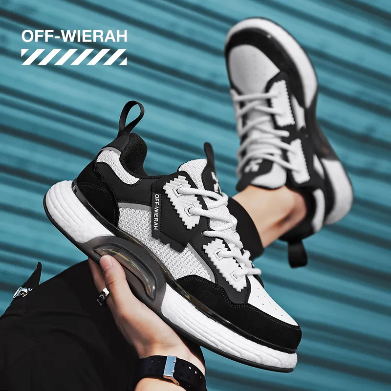OFF-WIERAH Cushioned Wear-Resistant Breathable Impact-Resistant Height Increasing Mid-Top Casual Shoes Unisex-10