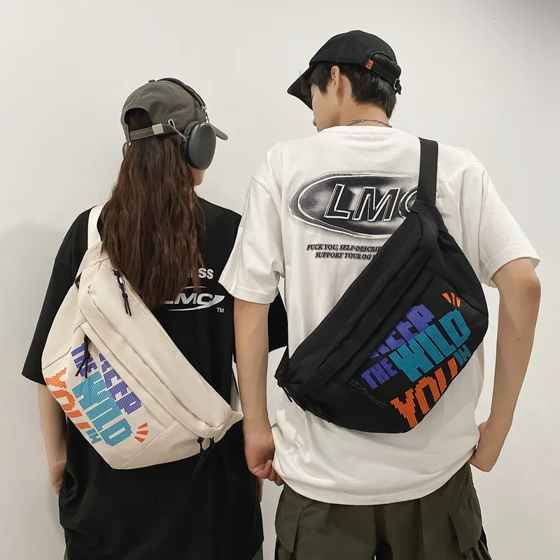 KAKAXI Nylon Sling Bag Crossbody Bag Shoulder Bag Fanny Pack Regular Unisex Black/White-1