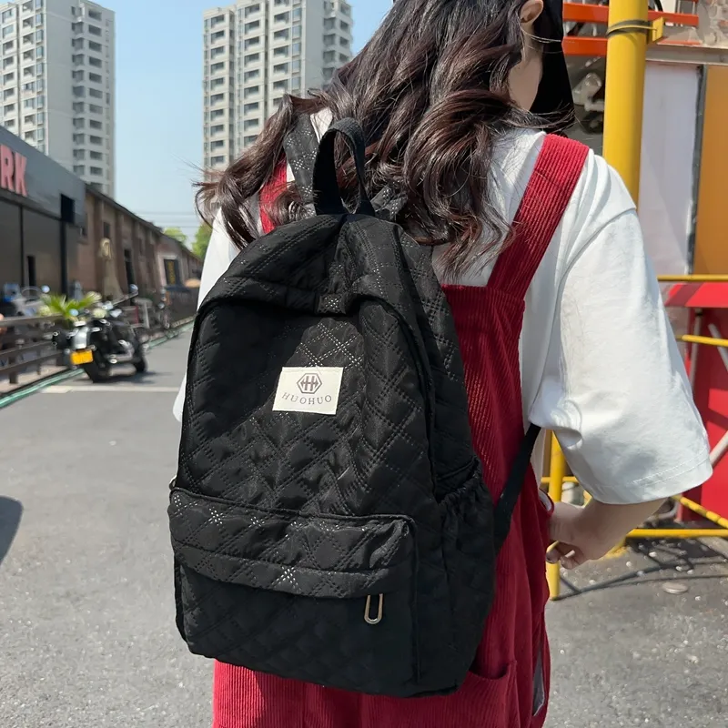 KAKAXI Nylon Backpack Unisex White/Black/Gray/Pink/Coffee/Purple-4
