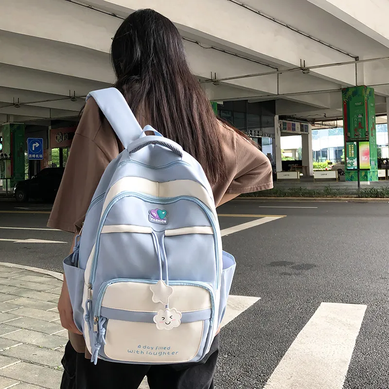 KAKAXI Nylon Backpack Unisex Black/Purple/Green/Blue/Pink-3