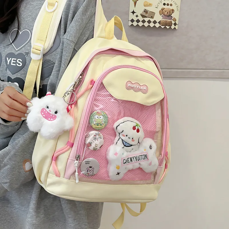 KAKAXI Nylon Backpack Women's Black/Light Purple/Light Yellow/Light Green/Light Blue/Dark Green-13