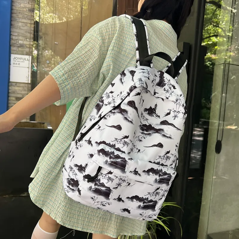 KAKAXI Nylon Backpack Unisex Black/Pink/Blue-1