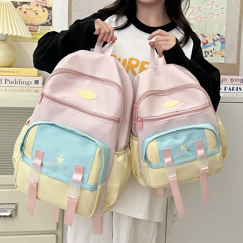 KAKAXI Nylon Backpack Women's Blue/Pink-6