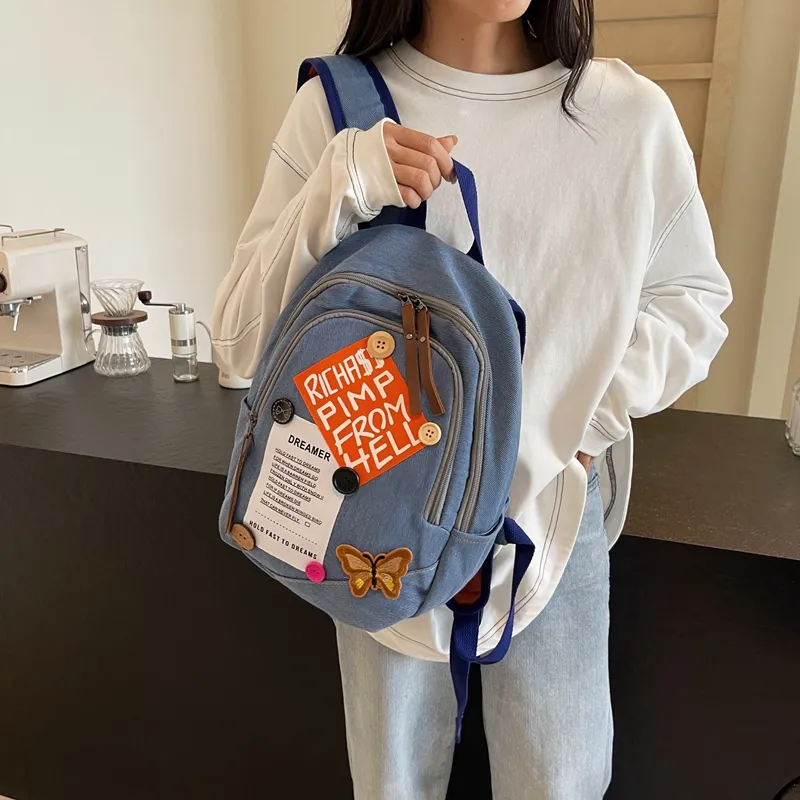 KAKAXI Denim Backpack Women's Blue-1
