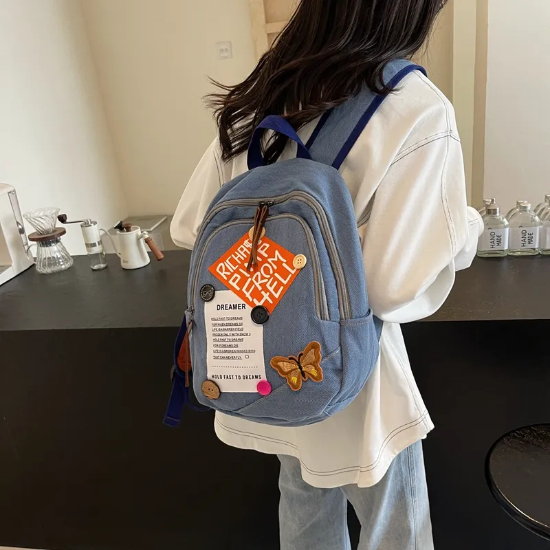 KAKAXI Denim Backpack Women's Blue-3