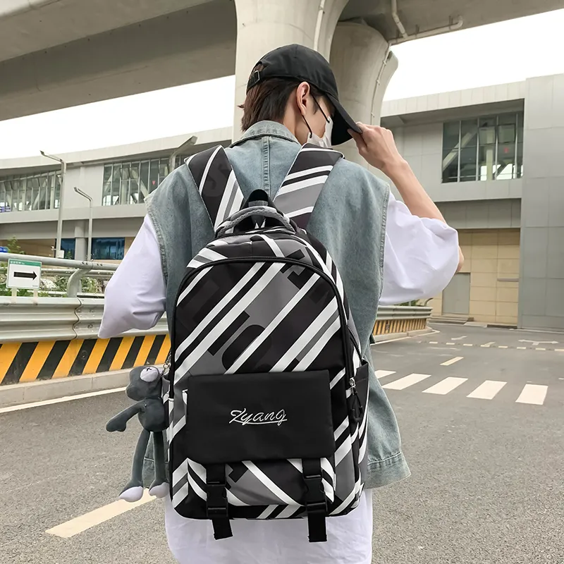 KAKAXI Nylon Backpack Unisex Black/Gray/Purple/Blue-3