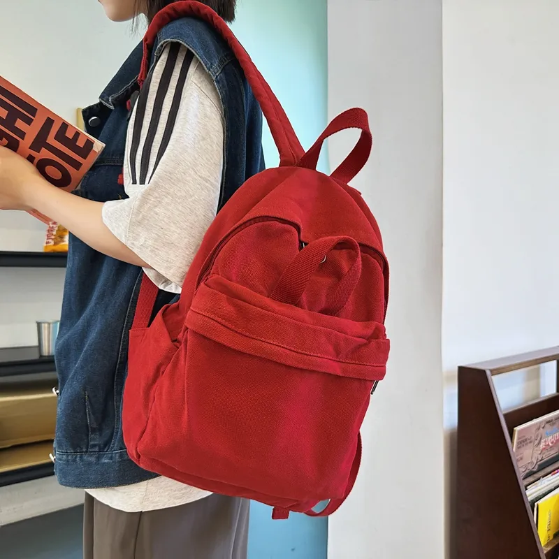 KAKAXI Canvas Backpack Unisex Black/White/Red/Green/Khaki-6