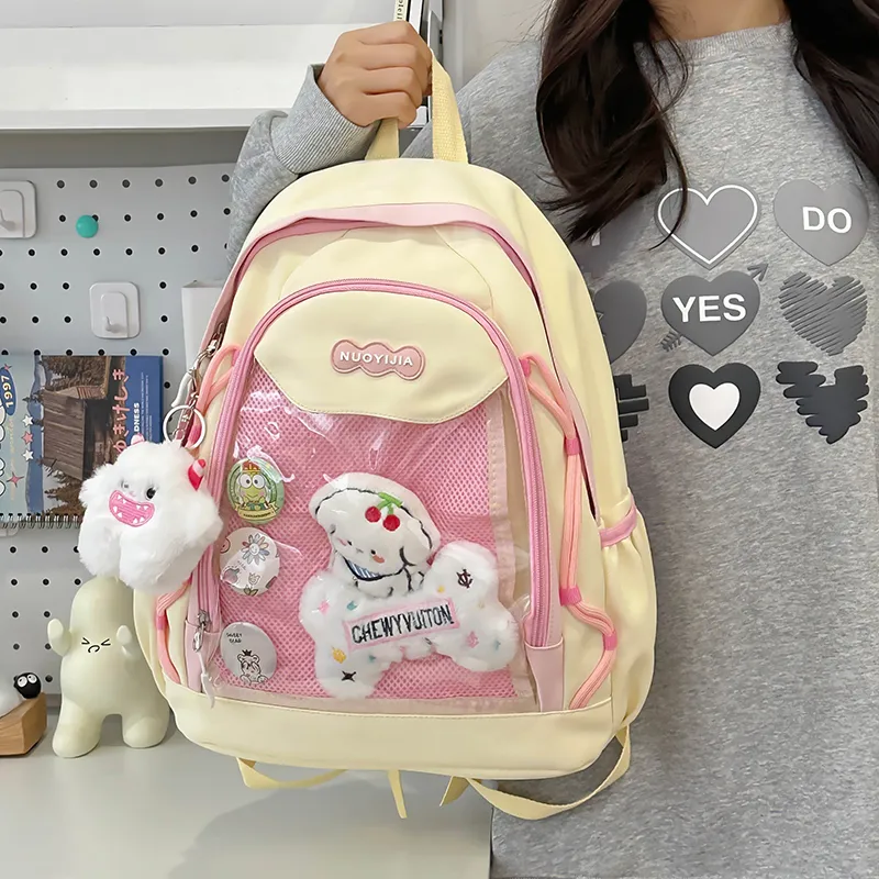 KAKAXI Nylon Backpack Women's Black/Light Purple/Light Yellow/Light Green/Light Blue/Dark Green-15