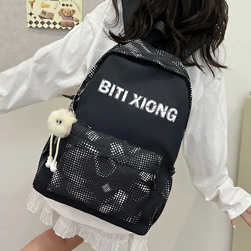 KAKAXI Nylon Backpack Unisex Black/White/Blue/Pink-2