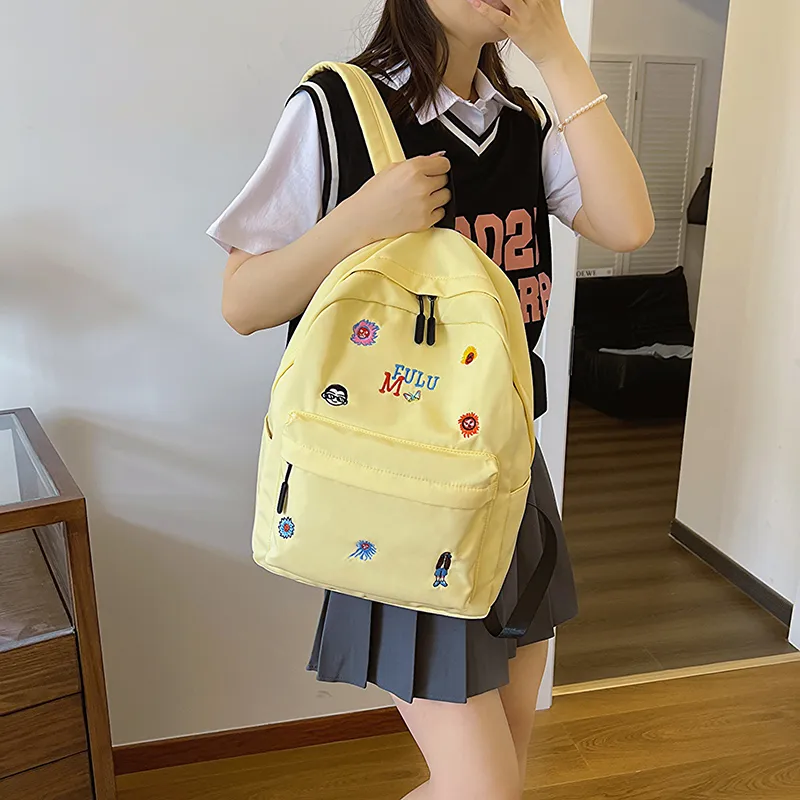 KAKAXI Fabric Backpack Women's Black/White/Pink/Yellow/Green-2