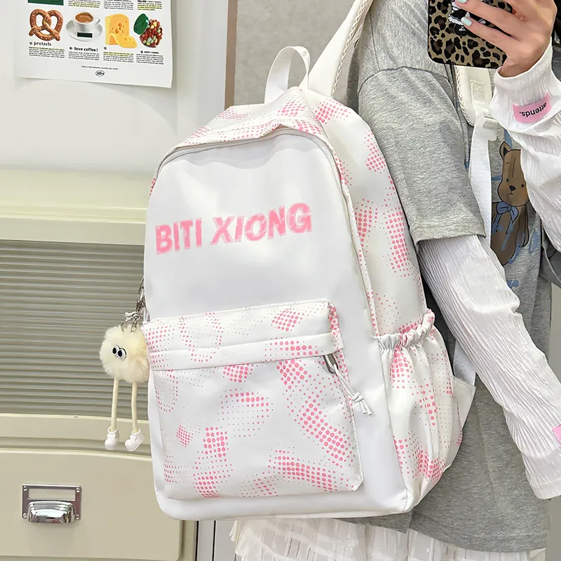 KAKAXI Nylon Backpack Unisex Black/White/Blue/Pink-16