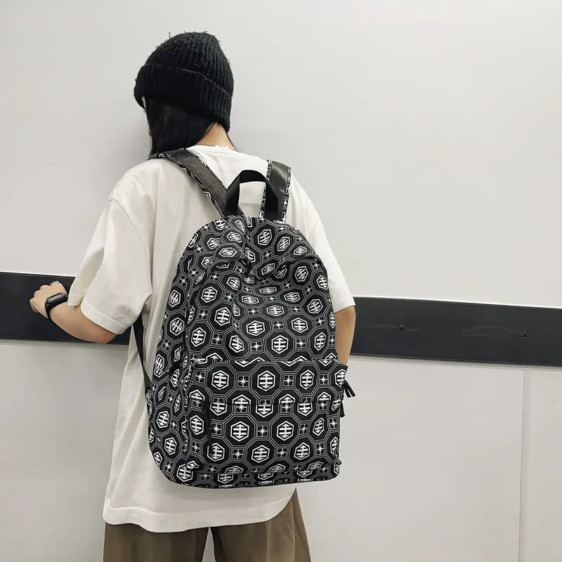 KAKAXI Nylon Backpack Black/White/Orange Red/Red-3