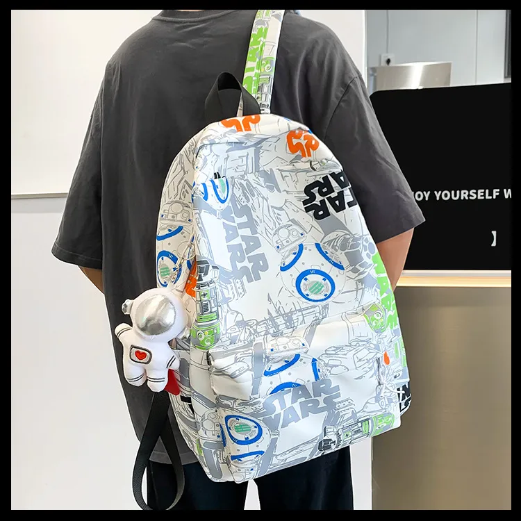 KAKAXI Nylon Backpack Unisex Black/Blue & White/Orange & White-23