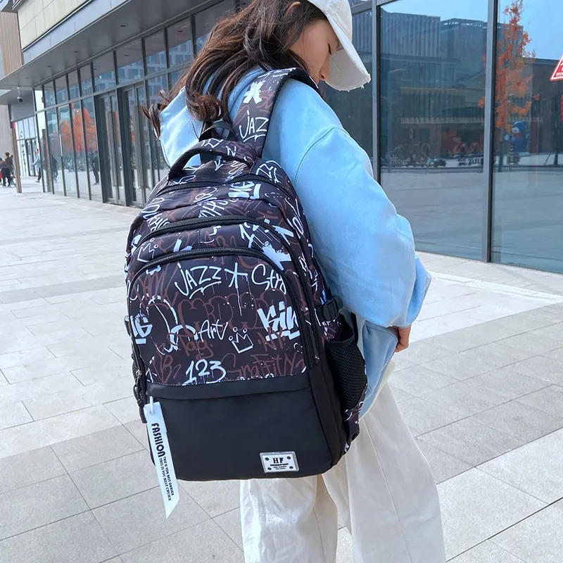 KAKAXI Nylon Backpack Unisex Black/Coffee/Green/Blue-3