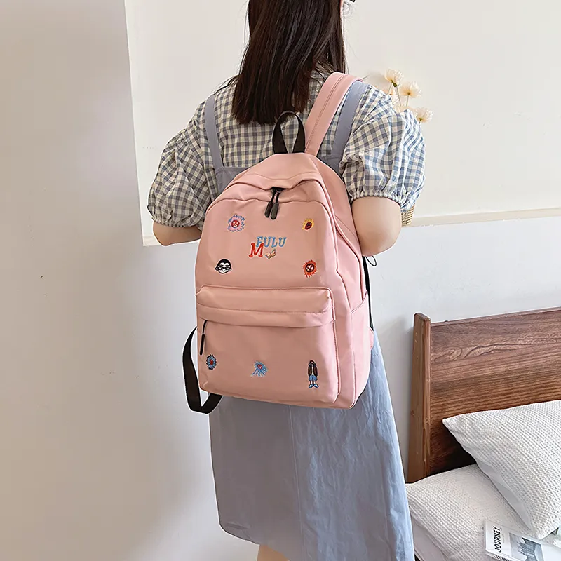 KAKAXI Fabric Backpack Women's Black/White/Pink/Yellow/Green-12