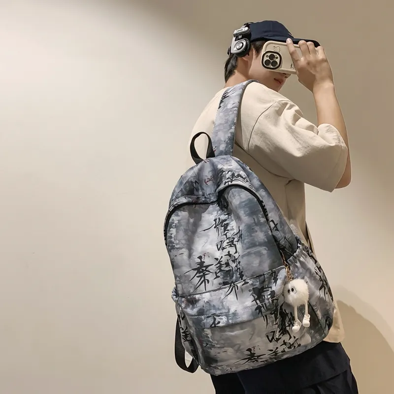 KAKAXI Nylon Backpack Unisex Black/White/Gray/Khaki/Blue-3
