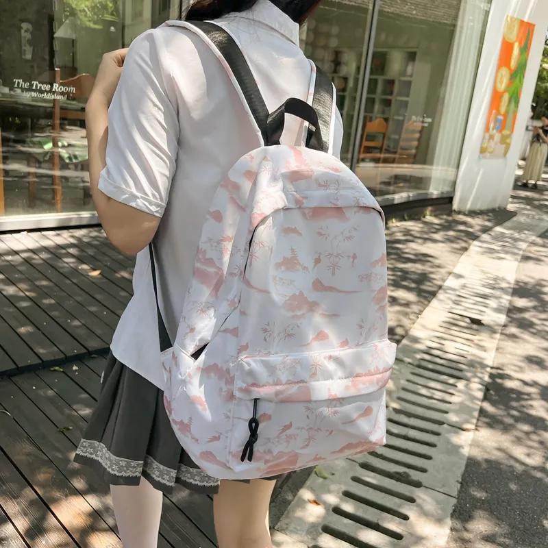 KAKAXI Nylon Backpack Unisex Black/Pink/Blue-5