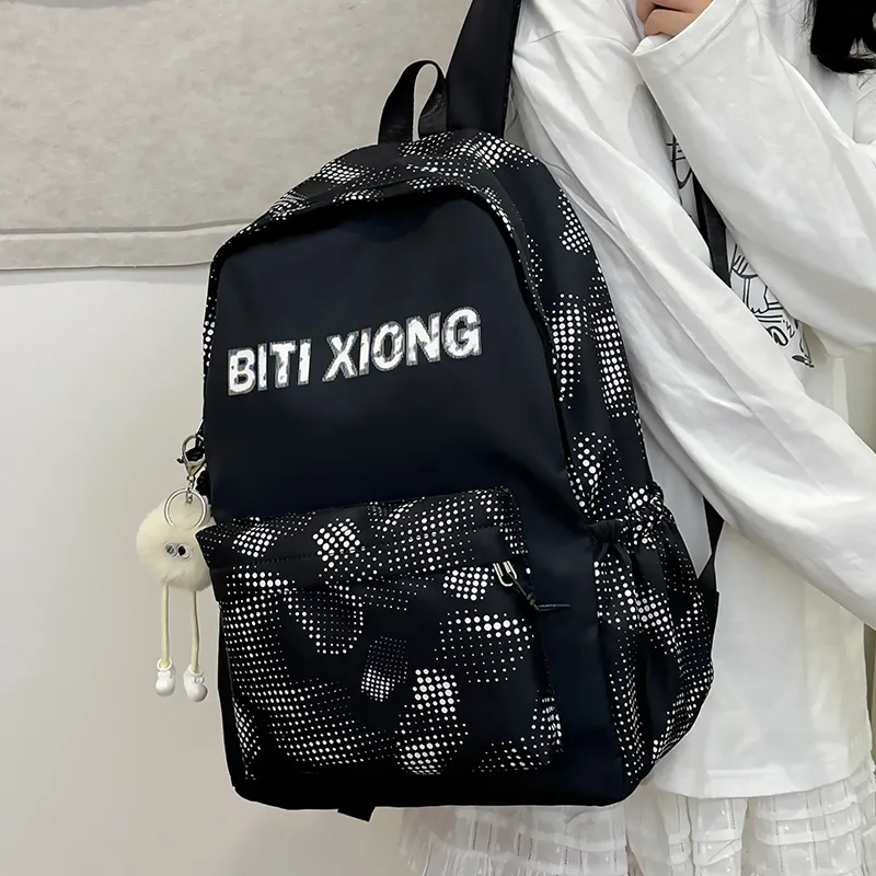 KAKAXI Nylon Backpack Unisex Black/White/Blue/Pink-3