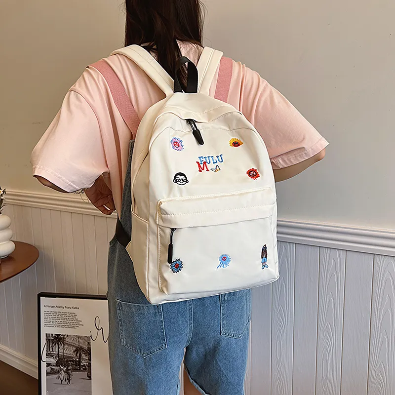 KAKAXI Fabric Backpack Women's Black/White/Pink/Yellow/Green-8