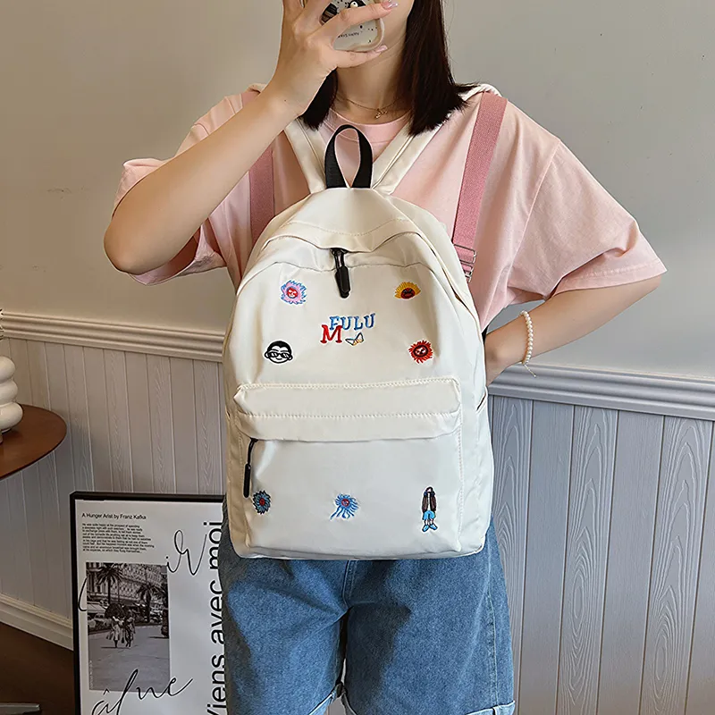 KAKAXI Fabric Backpack Women's Black/White/Pink/Yellow/Green-10