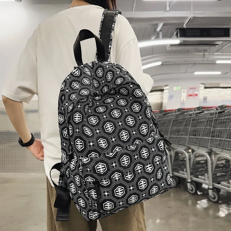 KAKAXI Nylon Backpack Black/White/Orange Red/Red-1