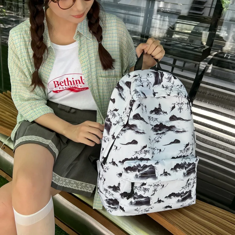 KAKAXI Nylon Backpack Unisex Black/Pink/Blue-2
