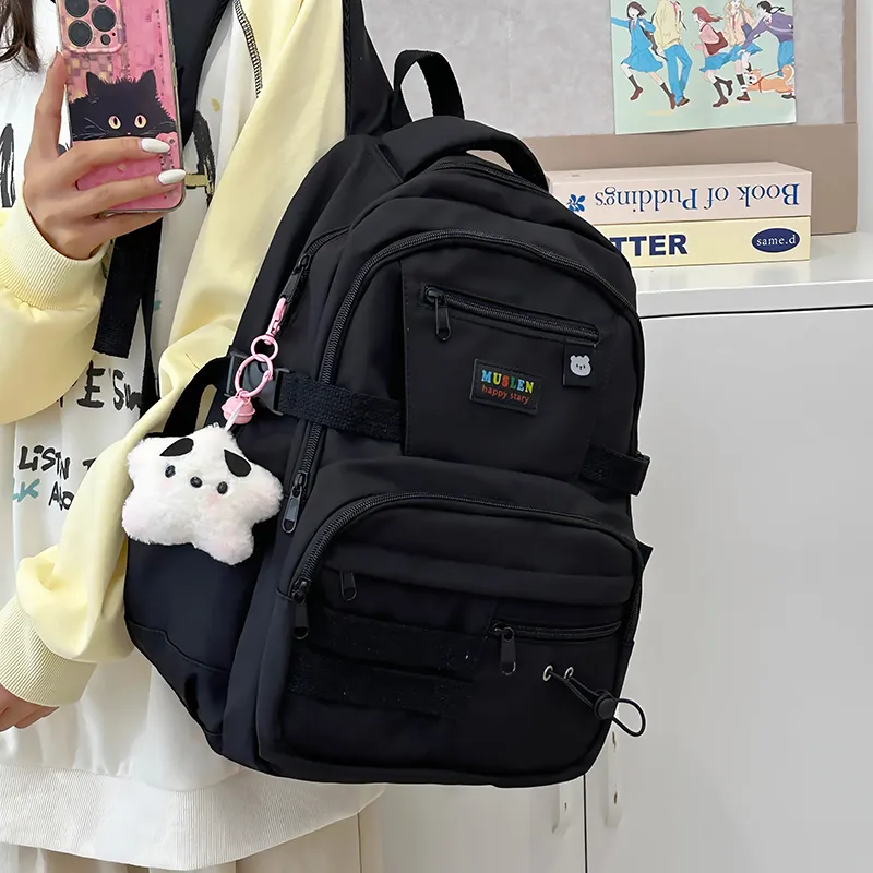 KAKAXI Nylon Backpack Women's Black/Pink/Yellow/Blue-4