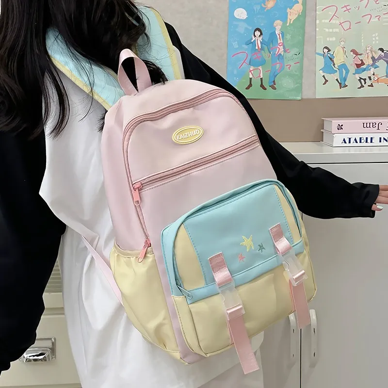 KAKAXI Nylon Backpack Women's Blue/Pink-4