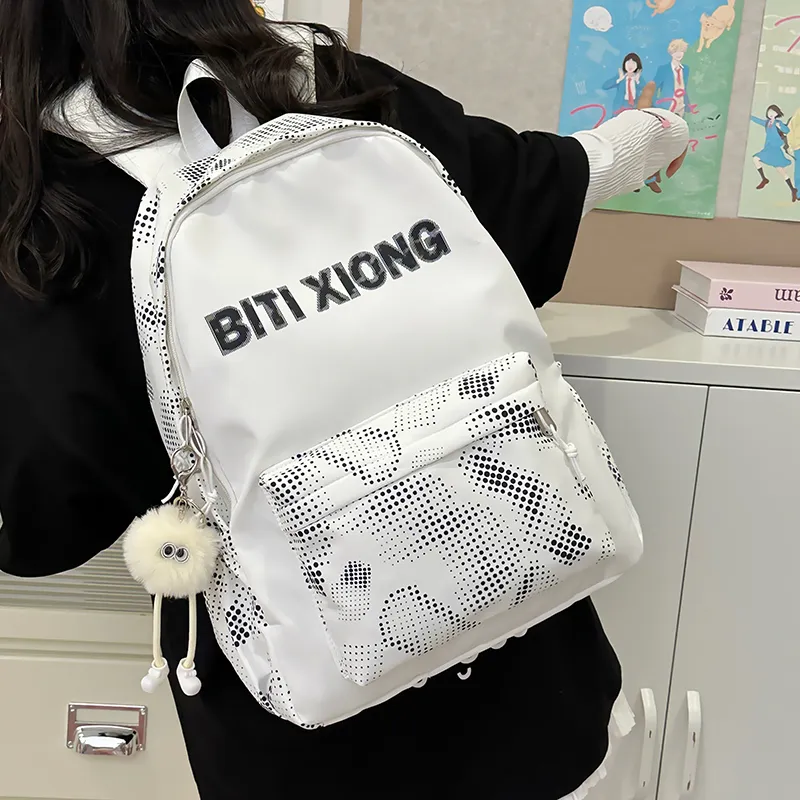 KAKAXI Nylon Backpack Unisex Black/White/Blue/Pink-8