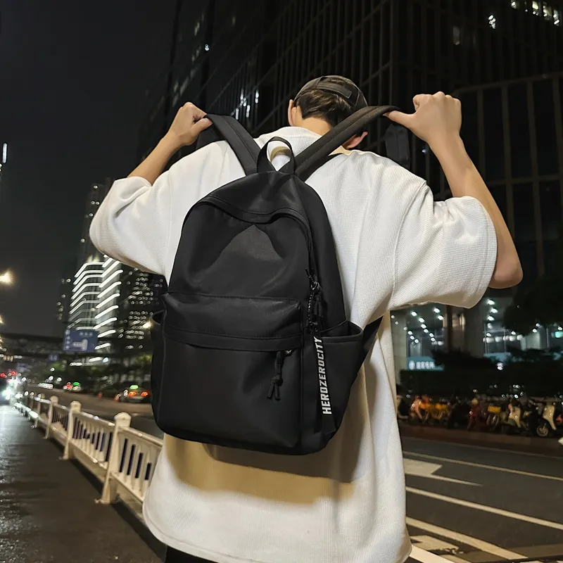 KAKAXI Nylon Backpack Unisex Black Solid Color/Black Letter/Black Smiley Face-6