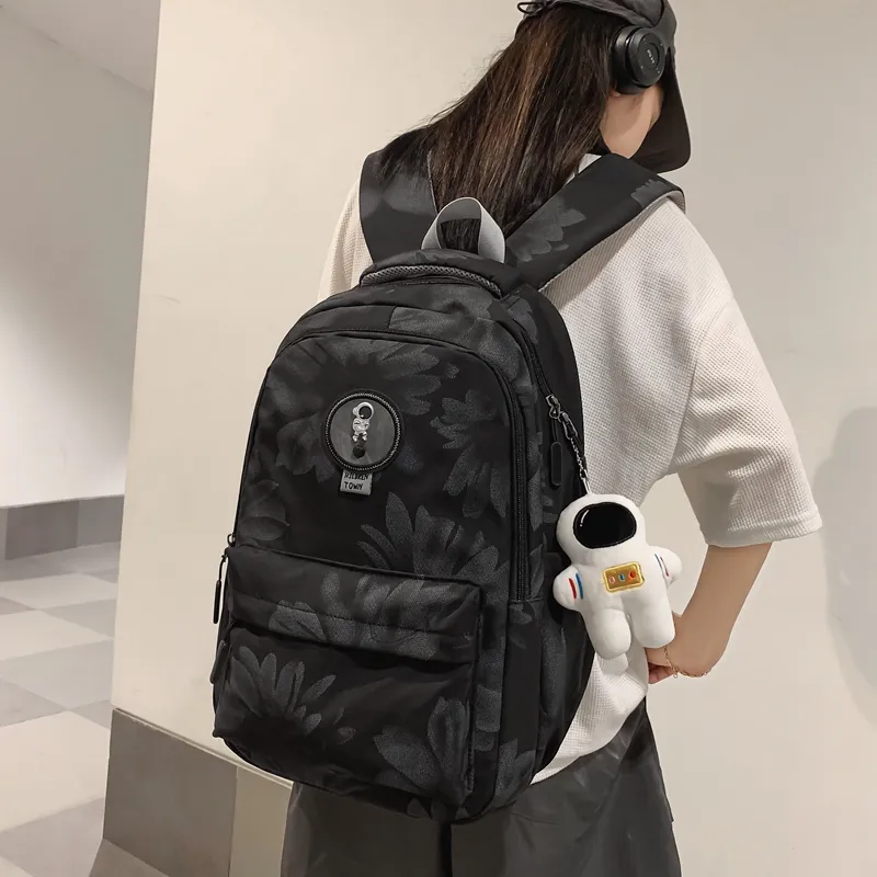 KAKAXI Nylon Backpack Unisex Black/White/Yellow/Green/Pink-2
