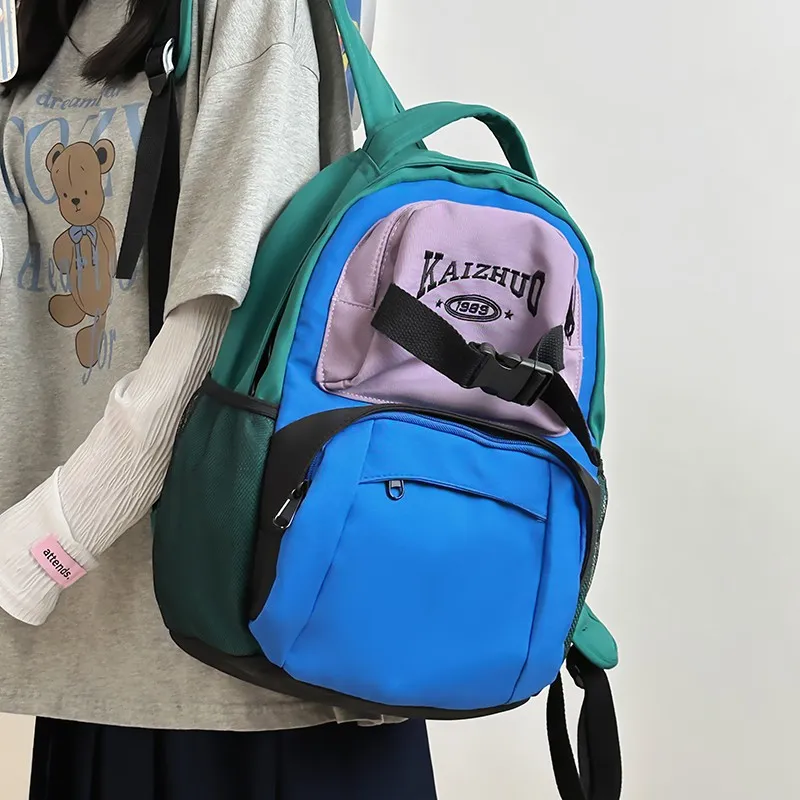 KAKAXI Nylon Backpack Unisex Blue/White/Blue & Green-6