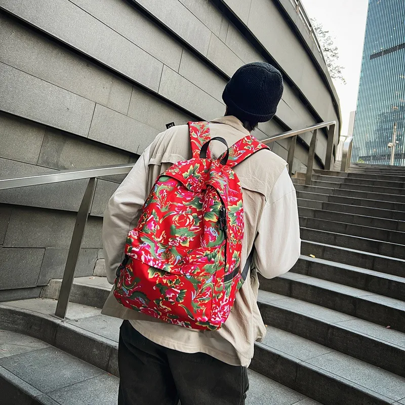 KAKAXI Nylon Backpack Regular Unisex Black/Green/Red-5